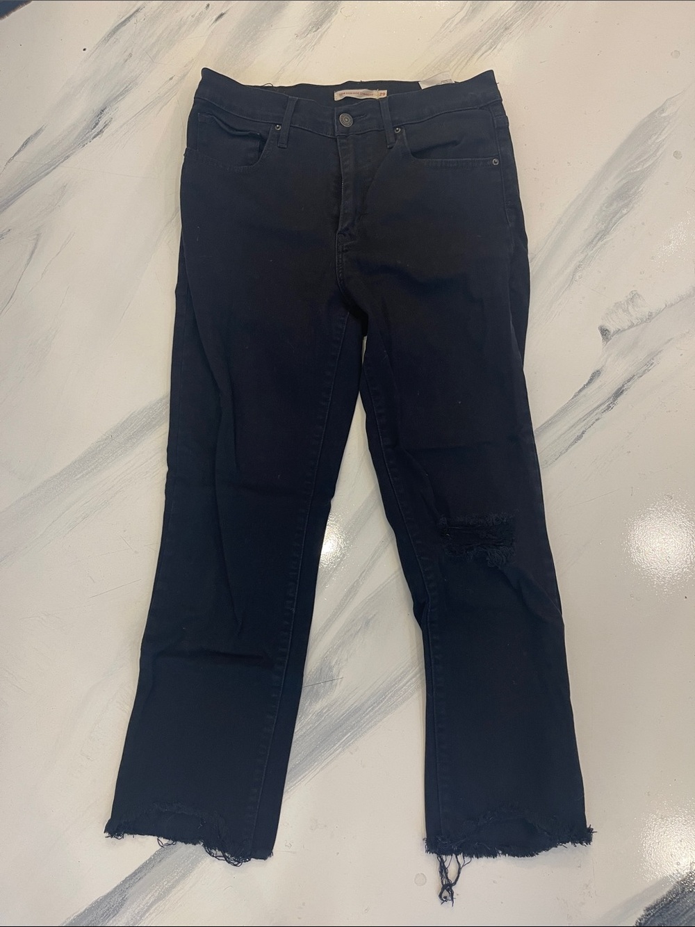 Levi's Women's Black Straight Jeans with Distressed Hem